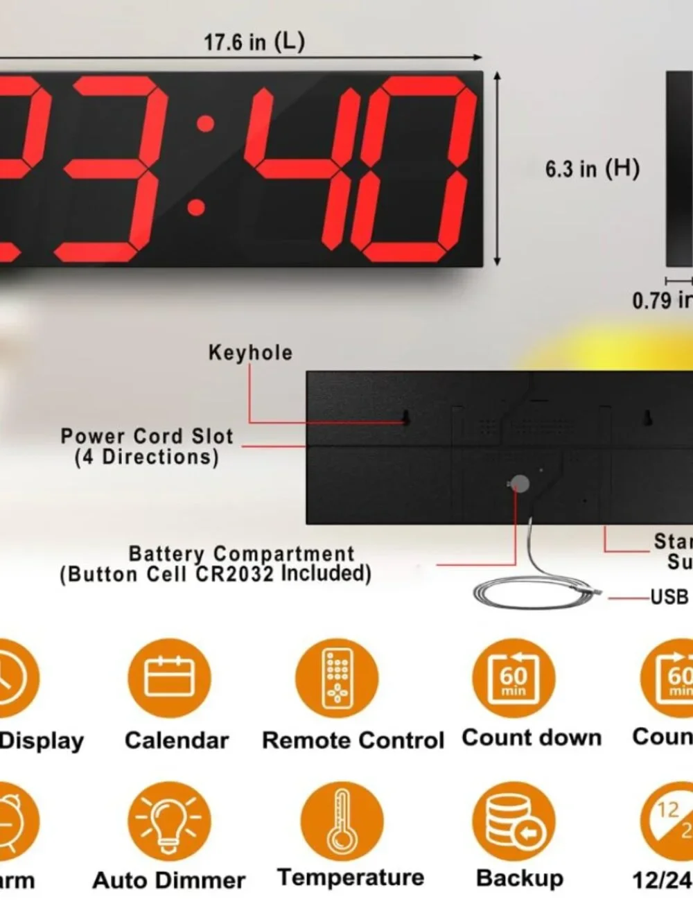 CHKOSDA Large LED Digital Wall Clock Remote Timer Temperature Display NIB